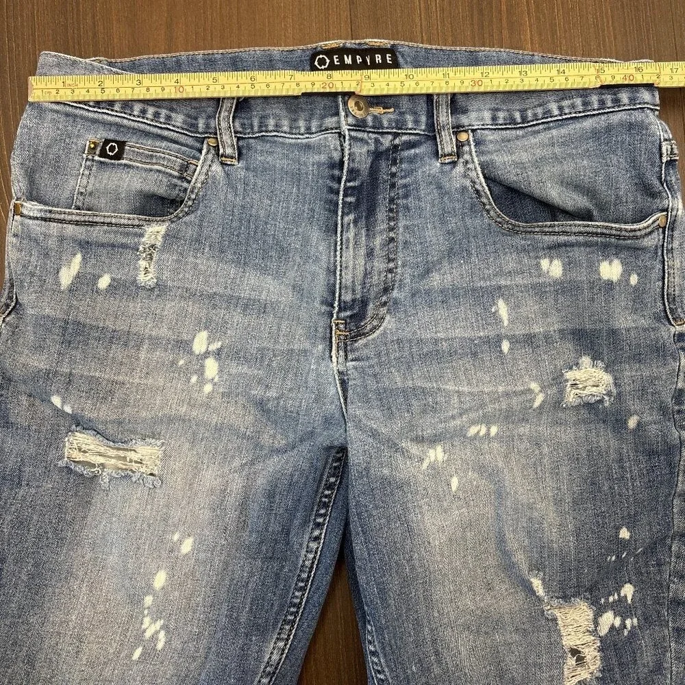 Empyre Denim Shorts Men's Size 34 Y2K Blue Distressed Cuffed Hem 11